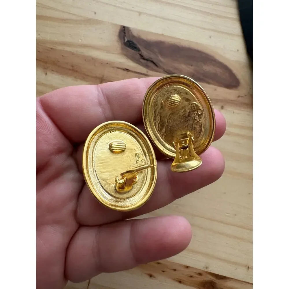 Ben Amun Vega Burgundy Earrings 24K Gold Plated Clip On Stud Lightweight